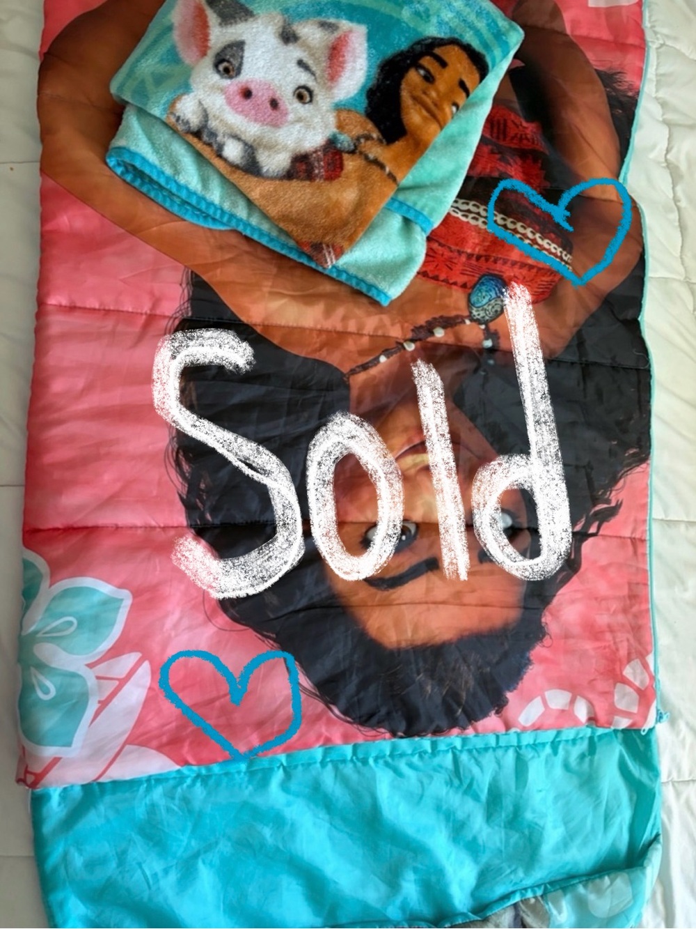 Girls' Moana Sleeping Bag and blanket- mainly Turquoise color.
